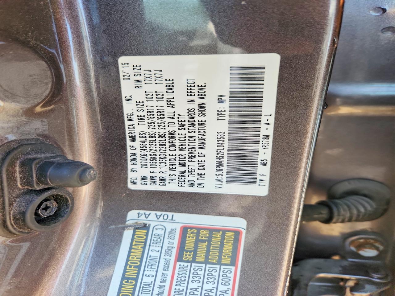 2015 Honda Crv VIN 5J6RM4H52FL043582 photo 12