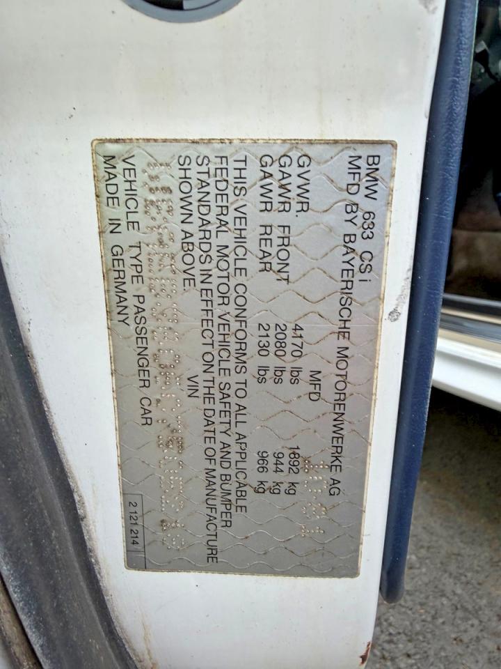 1982 BMW 6 series VIN WBAEB3606C7505218 photo 11