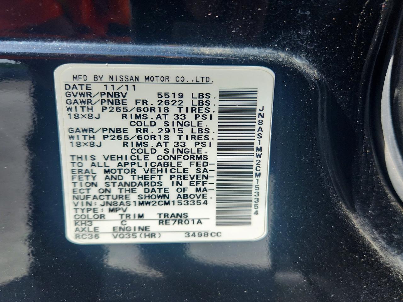 2012 Infiniti Fx35 VIN JN8AS1MW2CM153354 photo 12