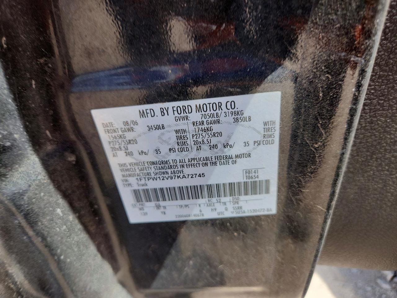 2007 FORD F150 VIN 1FTPW12V97KA72745 photo 12