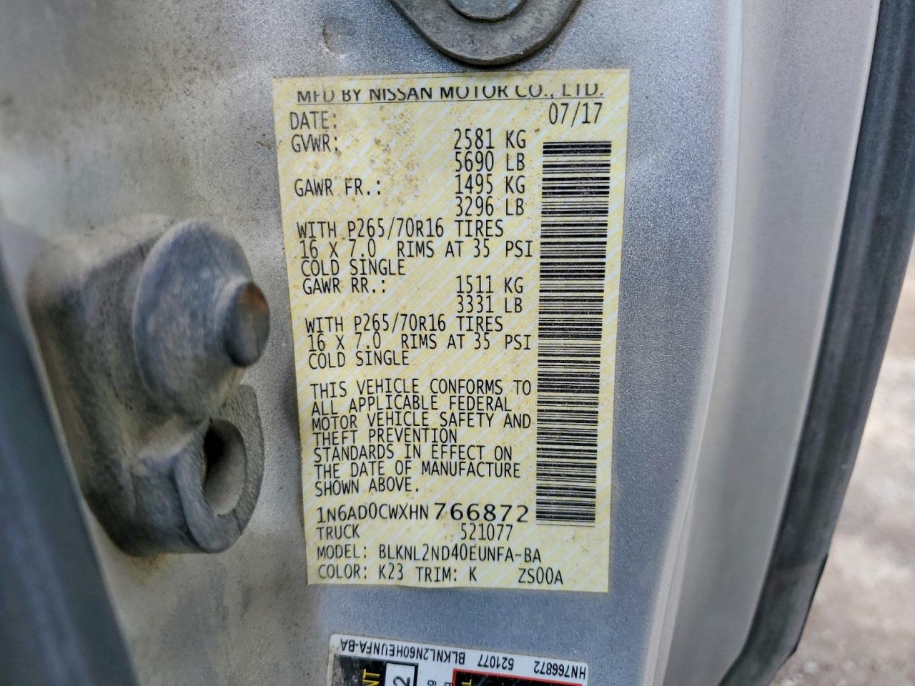 2017 Nissan Frontier VIN 1N6AD0CWXHN766872 photo 12