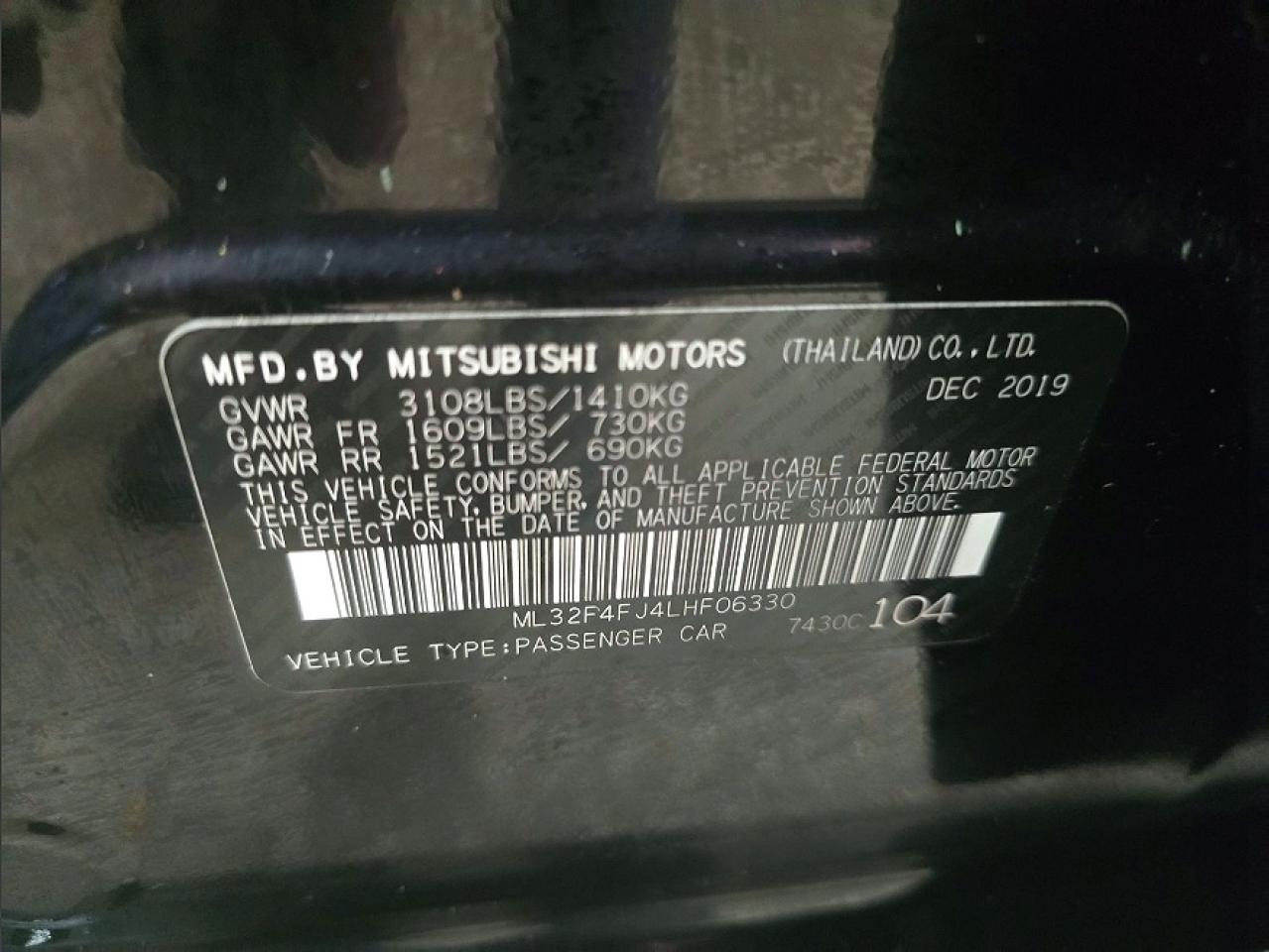 2020 Mitsubishi Mirage VIN ML32F4FJ4LHF06330 photo 10