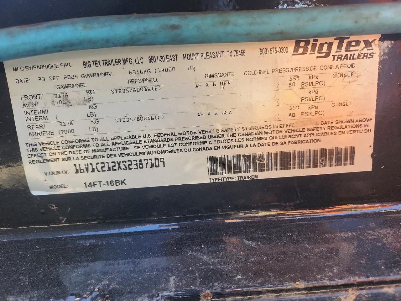 2025 BIG Trailer VIN 16V1C212XS2387109 photo 10
