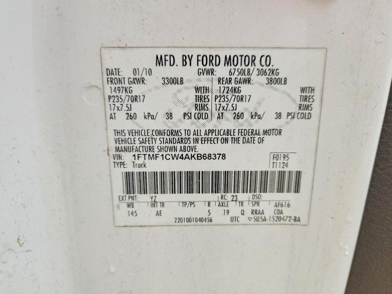 2010 Ford F150 VIN 1FTMF1CW4AKB68378 photo 12