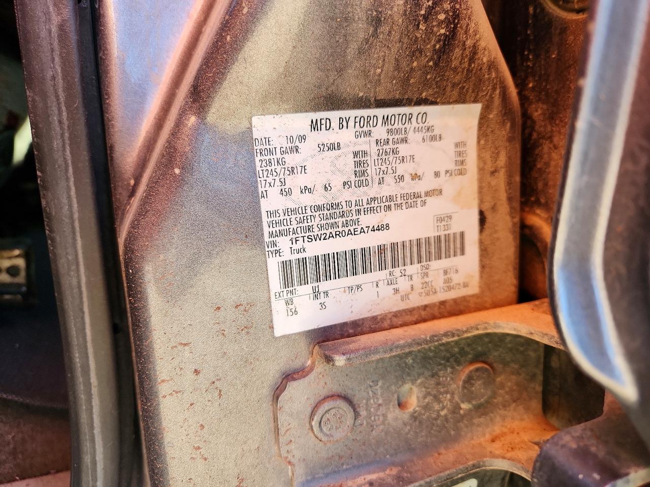 2010 Ford F250 VIN 1FTSW2AR0AEA74488 photo 12