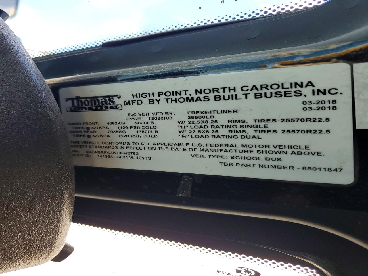 2019 FREIGHTLINER All models VIN 4UZABRFC3KCKH2782 photo 10