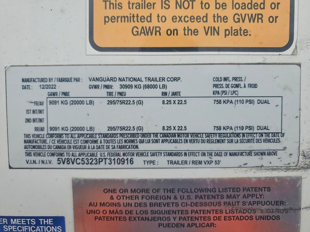 2023 VANGUARD Trailer VIN 5V8VC5323PT310916 photo 10