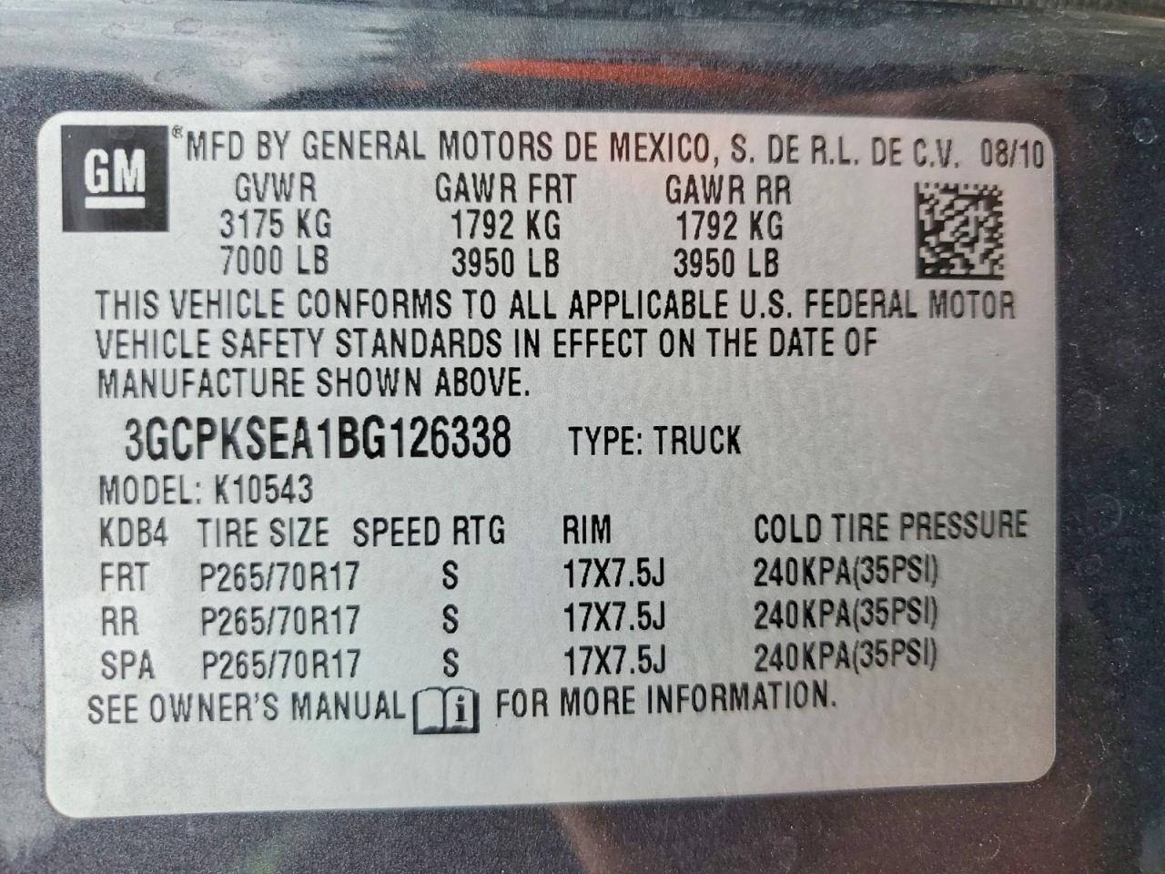 2011 Chevrolet Silverado VIN 3GCPKSEA1BG126338 photo 12