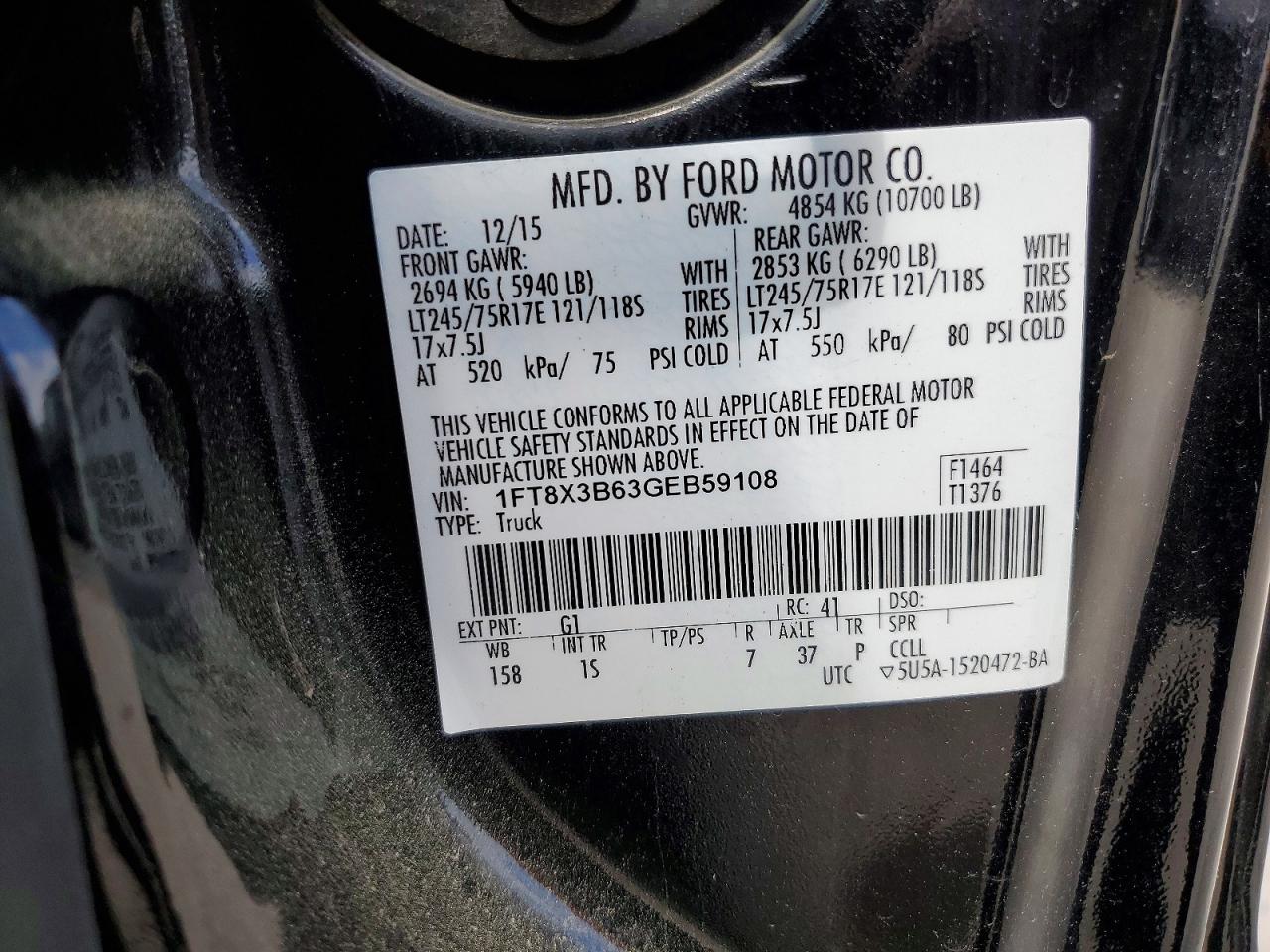 2016 FORD F350 VIN 1FT8X3B63GEB59108 photo 12