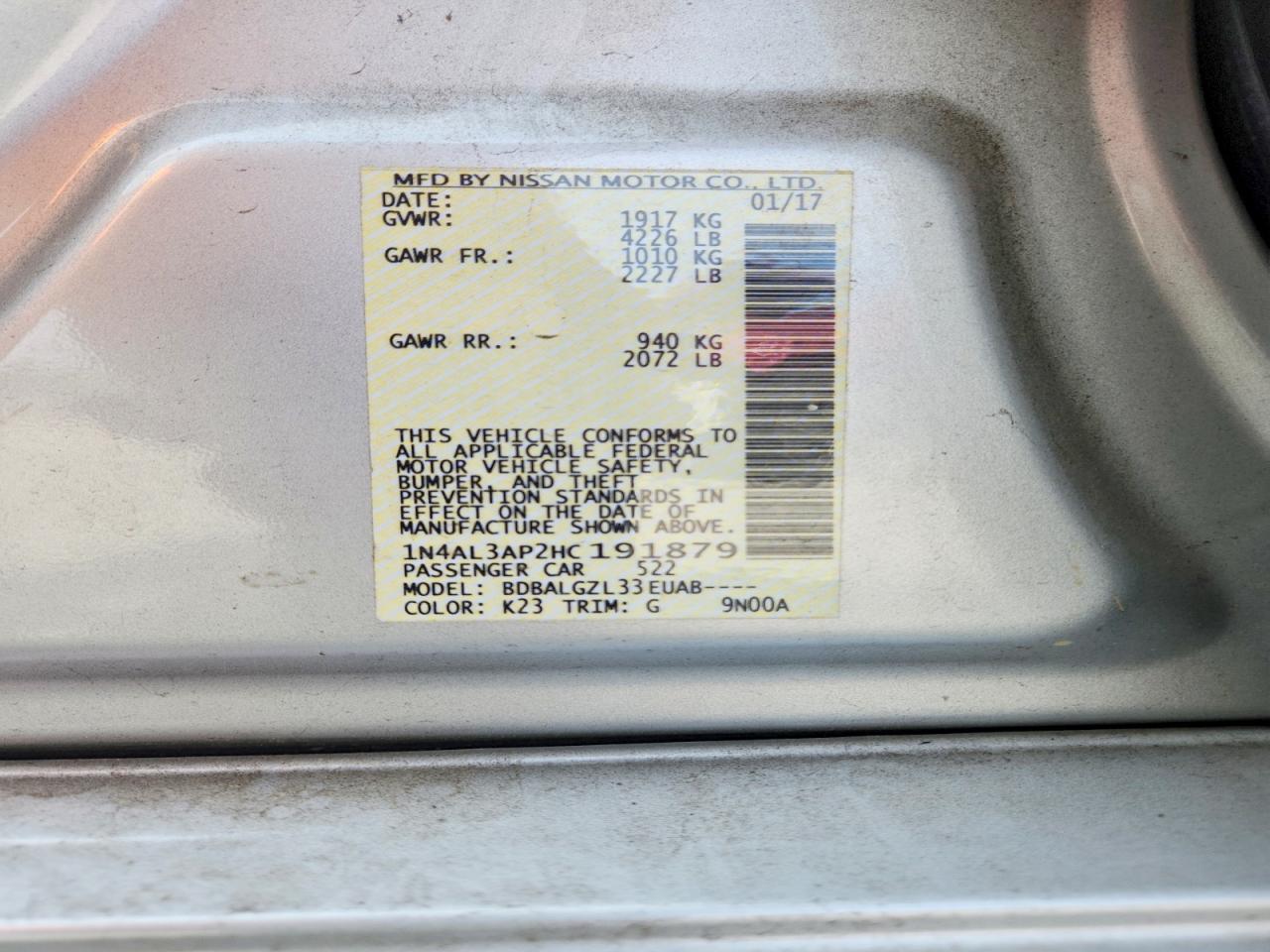 2017 Nissan Altima VIN 1N4AL3AP2HC191879 photo 12