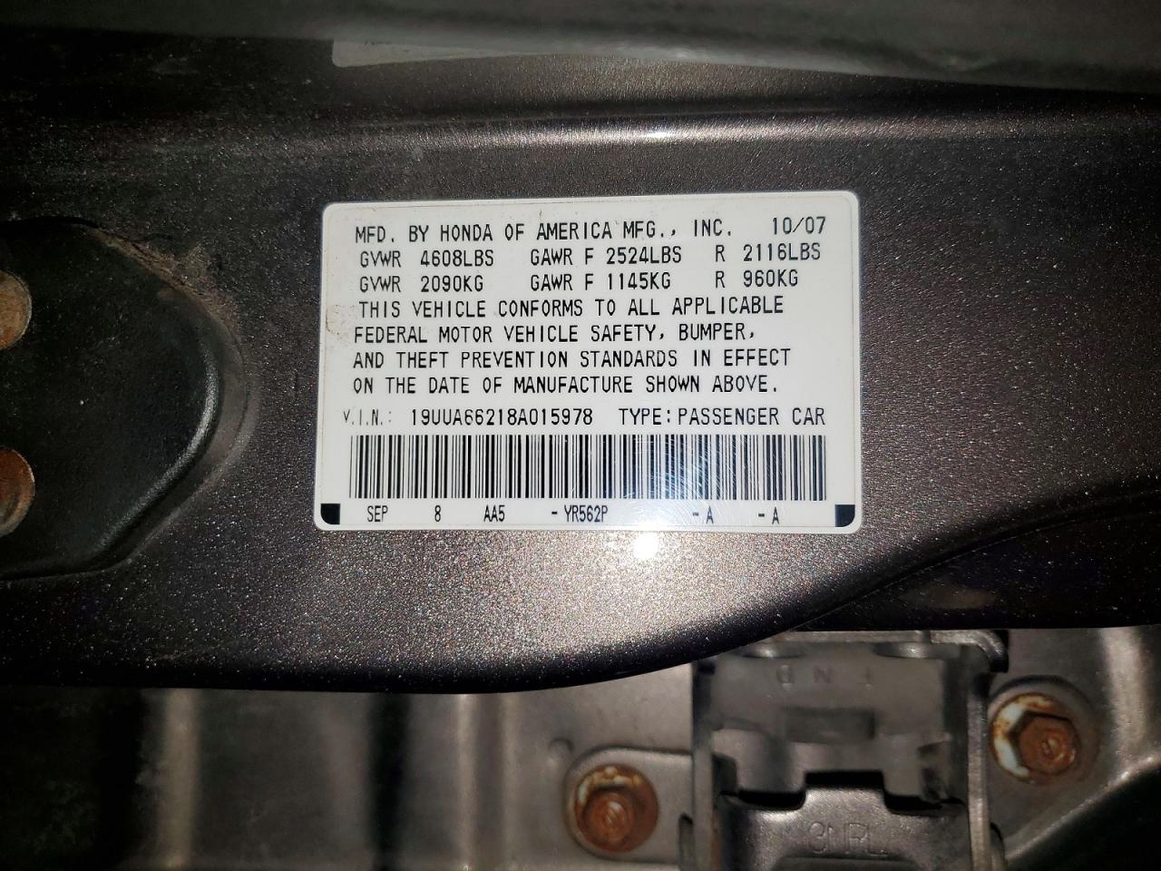 2008 Acura Tl VIN 19UUA66218A015978 photo 12