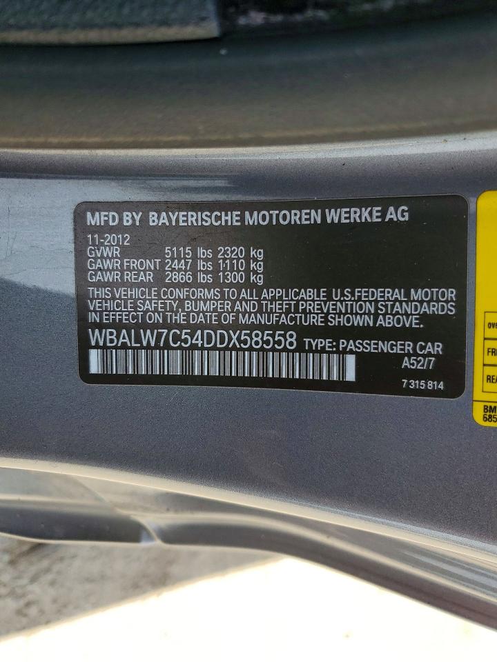 2013 BMW 6 series VIN WBALW7C54DDX58558 photo 12
