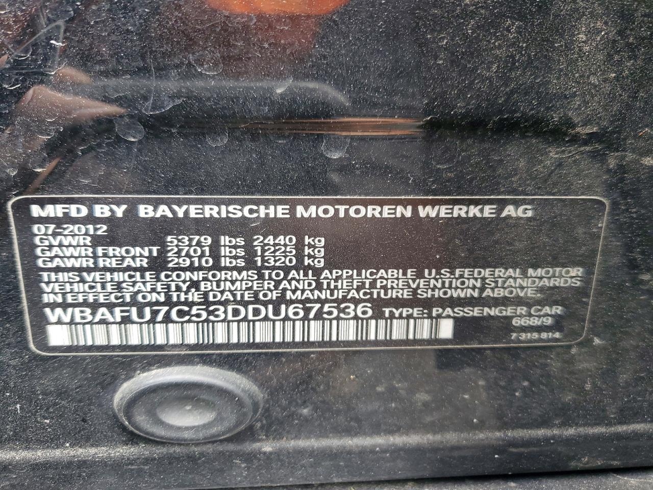 2013 BMW 5 series VIN WBAFU7C53DDU67536 photo 12