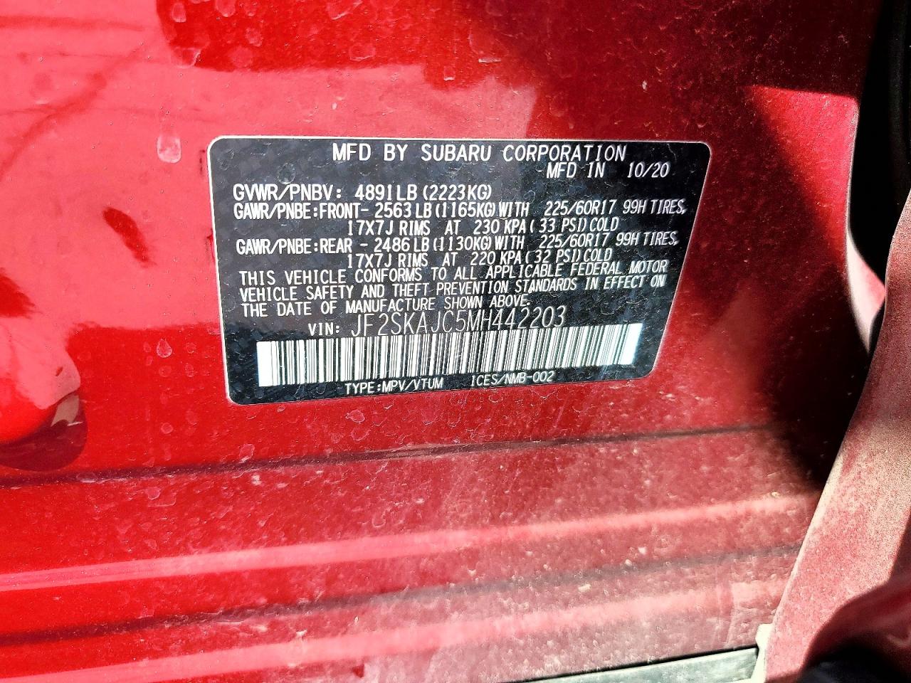 2021 Subaru Forester VIN JF2SKAJC5MH442203 photo 12