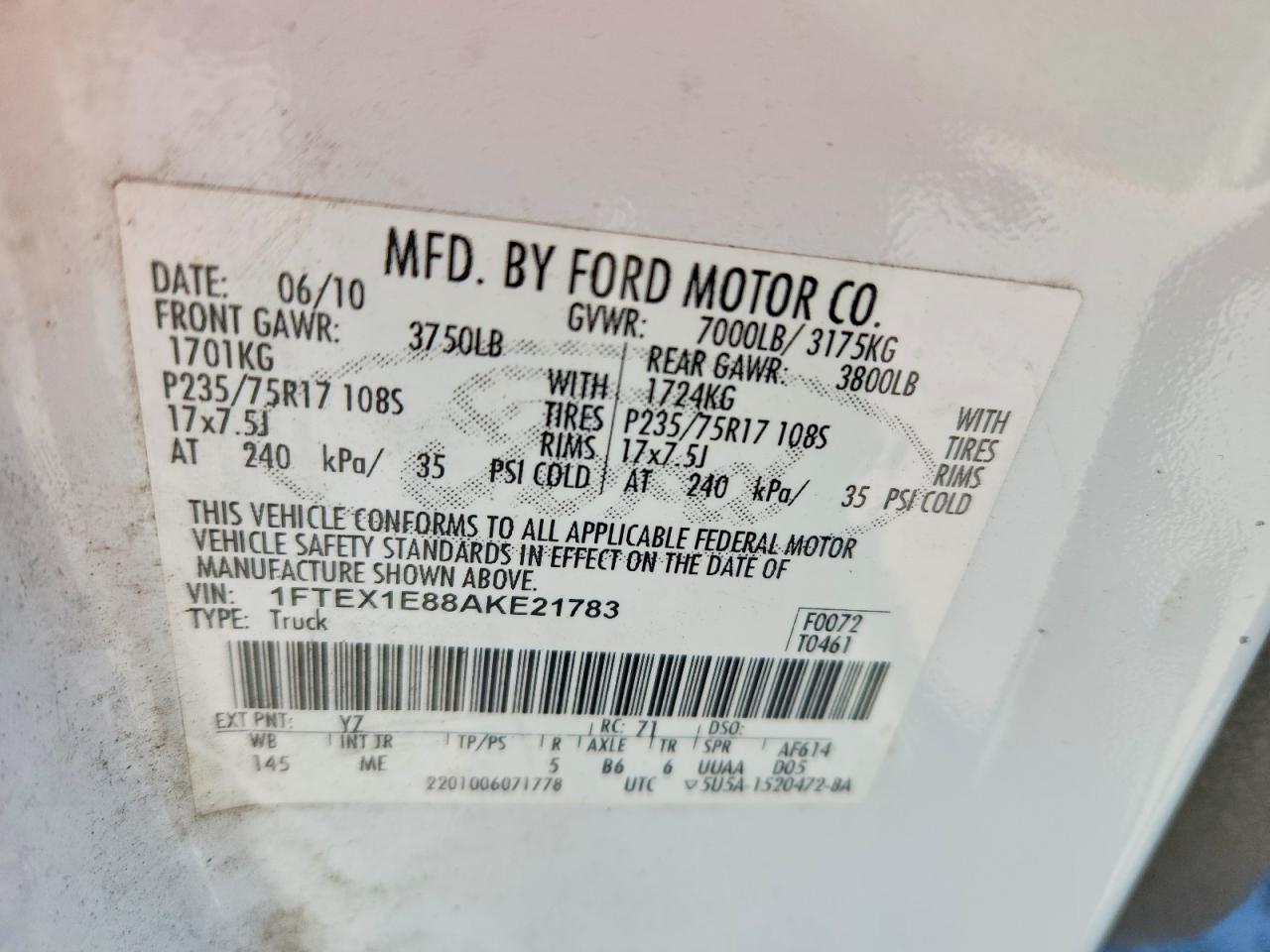 2010 Ford F150 VIN 1FTEX1E88AKE21783 photo 12