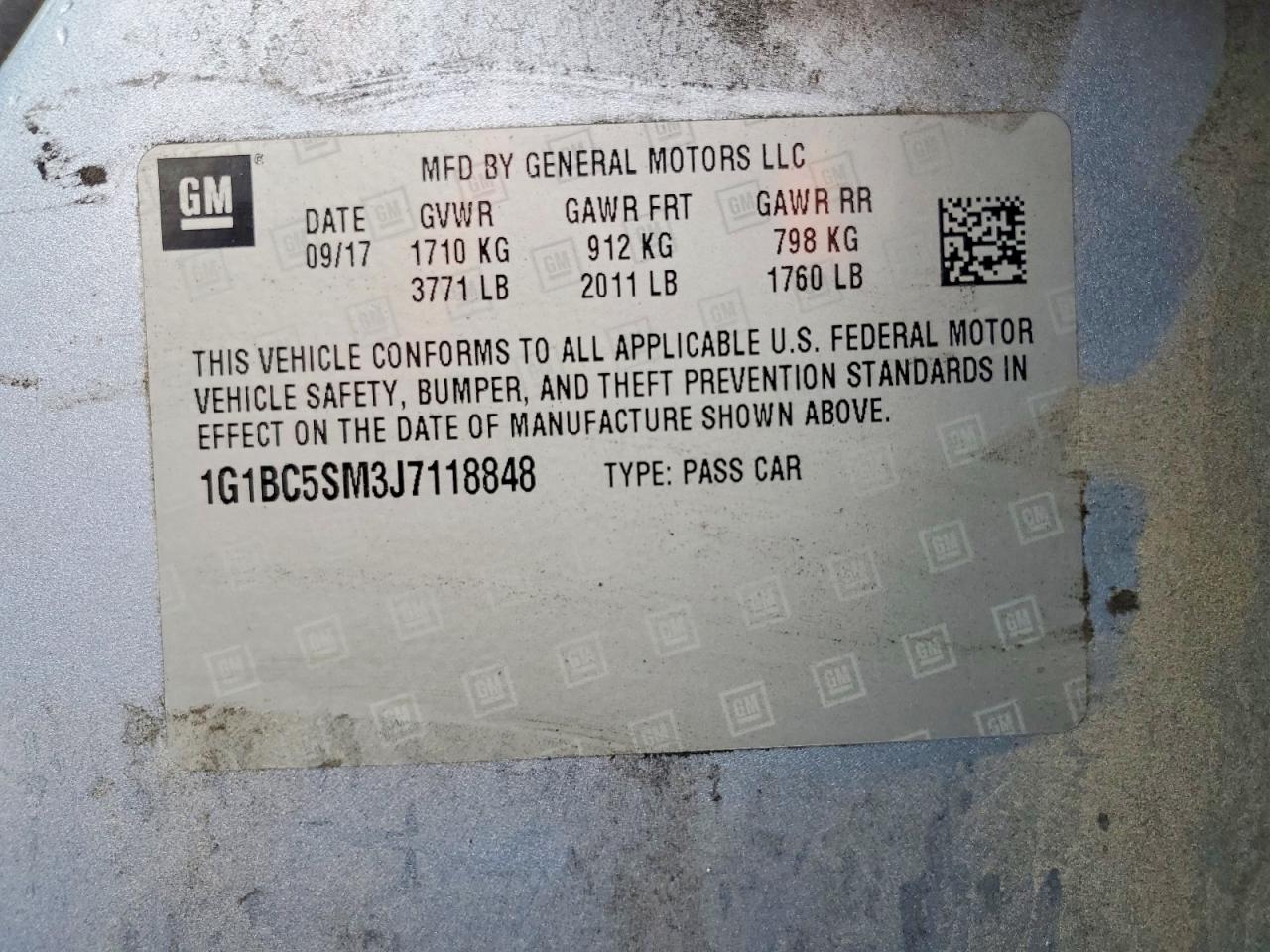2018 CHEV Cruze VIN 1G1BC5SM3J7118848 photo 12