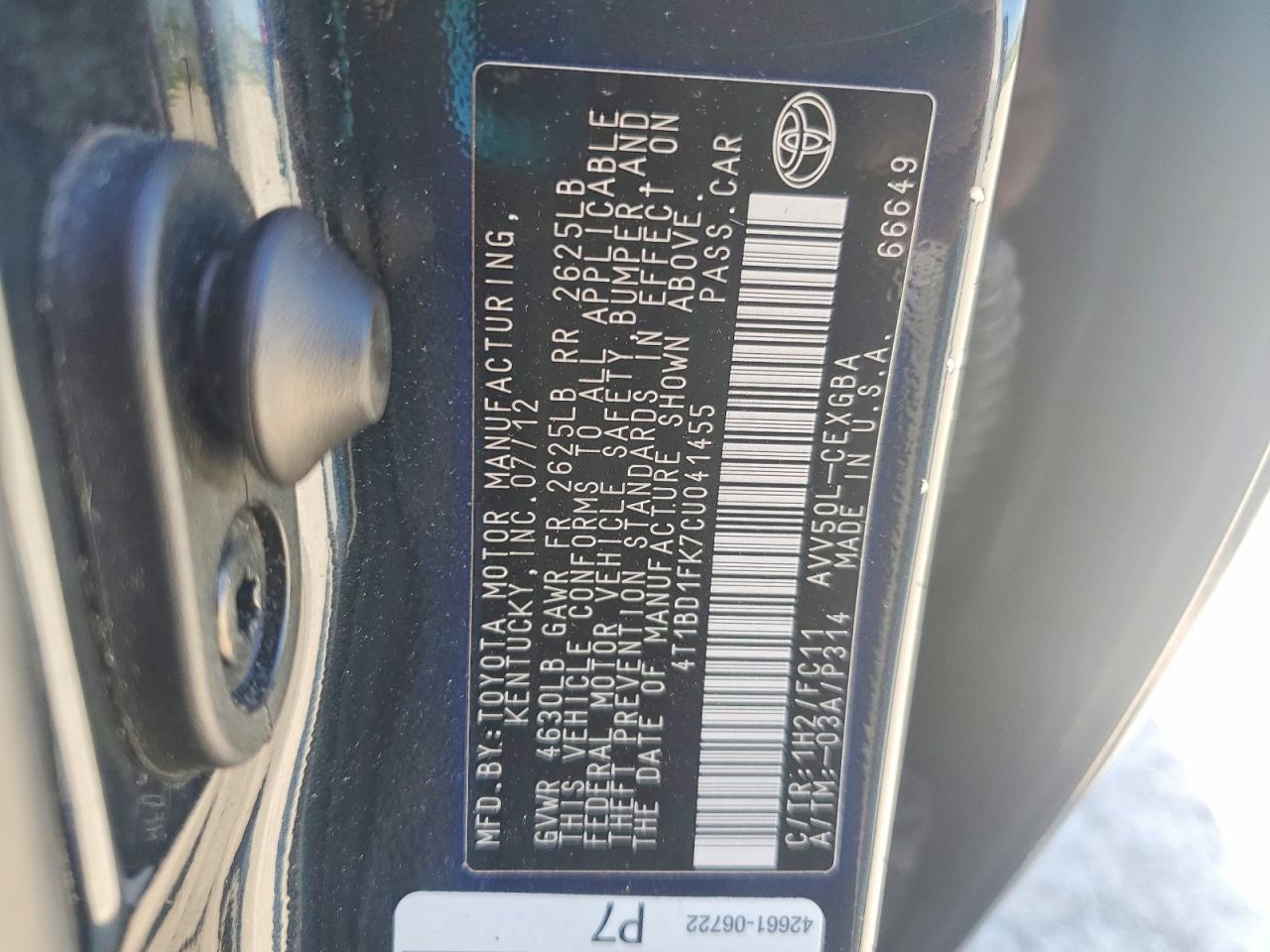 2012 Toyota Camry sola VIN 4T1BD1FK7CU041455 photo 12