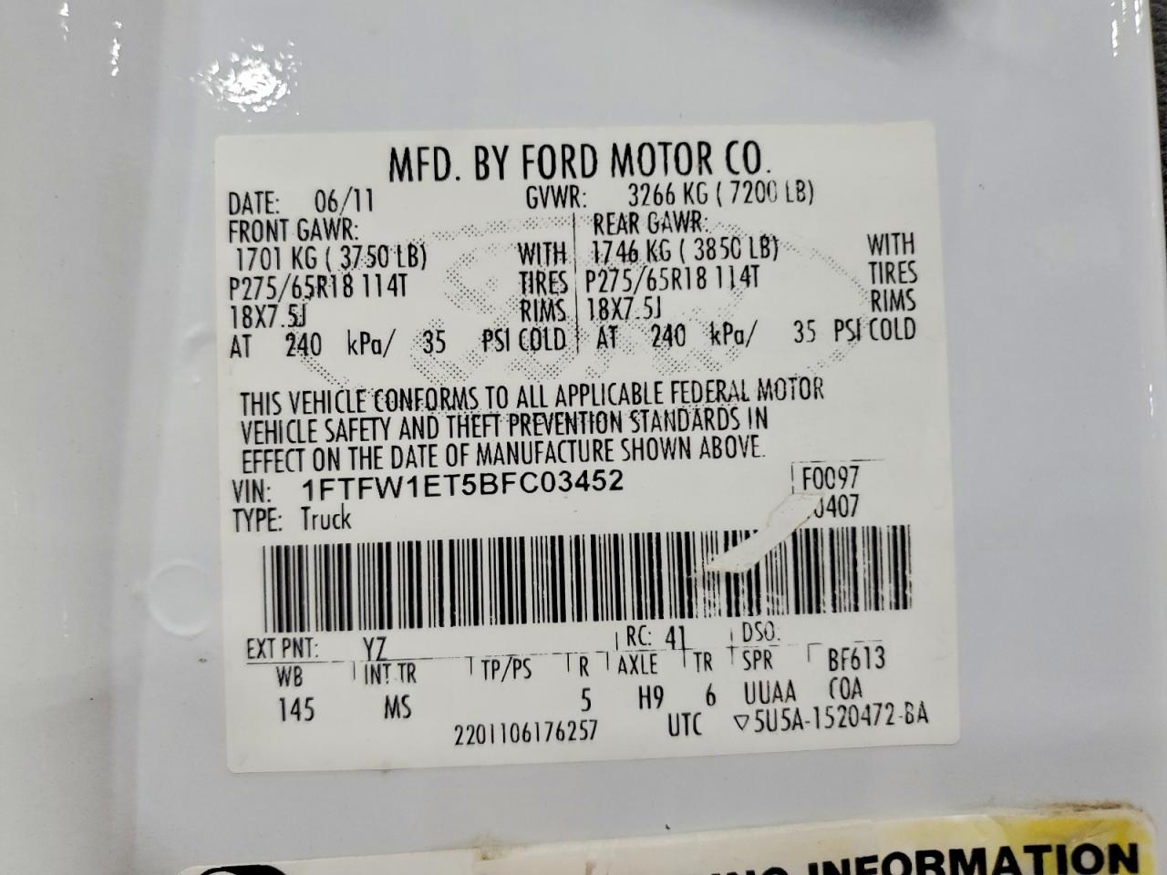 2011 Ford F150 VIN 1FTFW1ET5BFC03452 photo 12