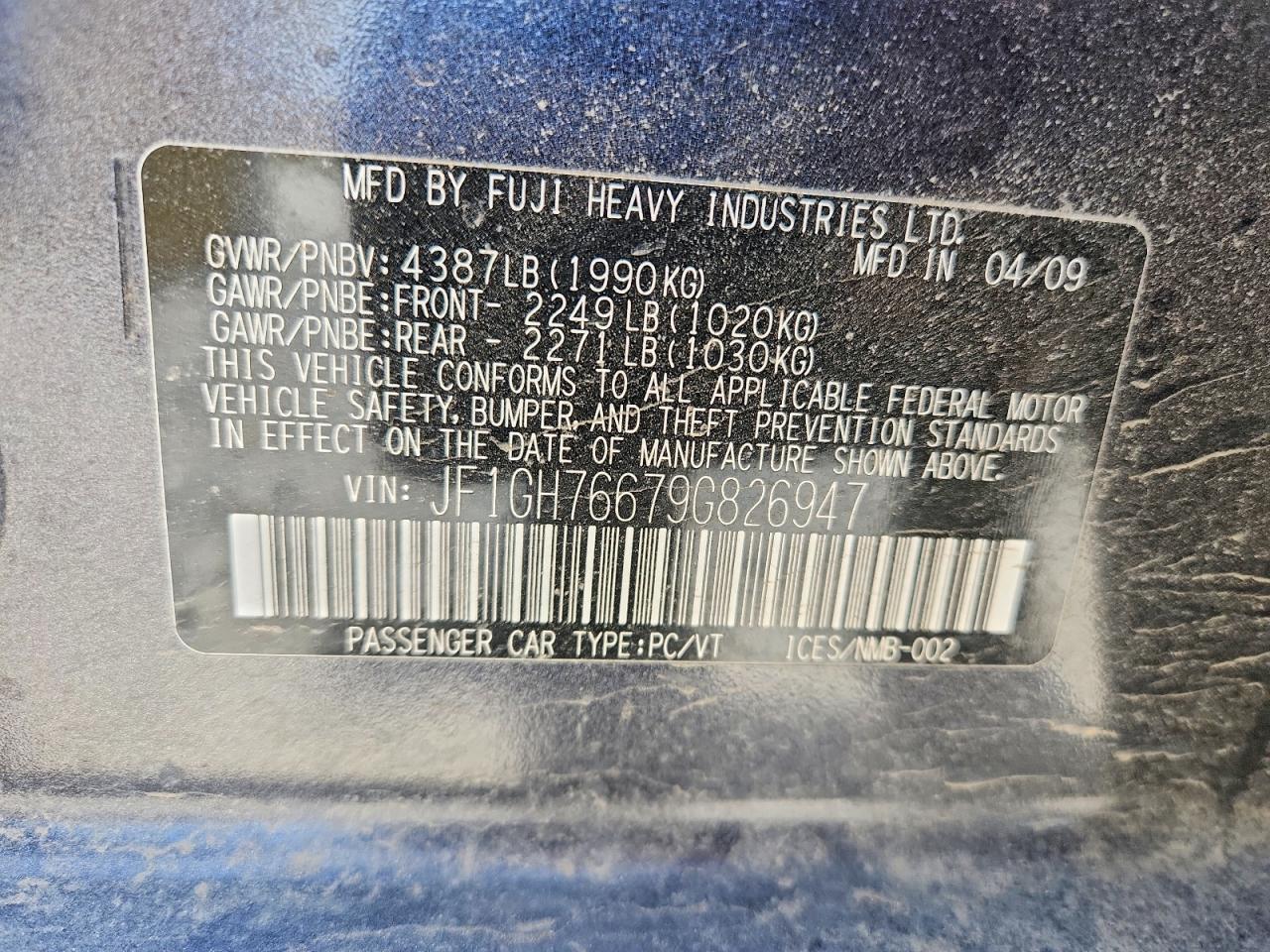 2009 SUBARU Wrx VIN JF1GH76679G826947 photo 12