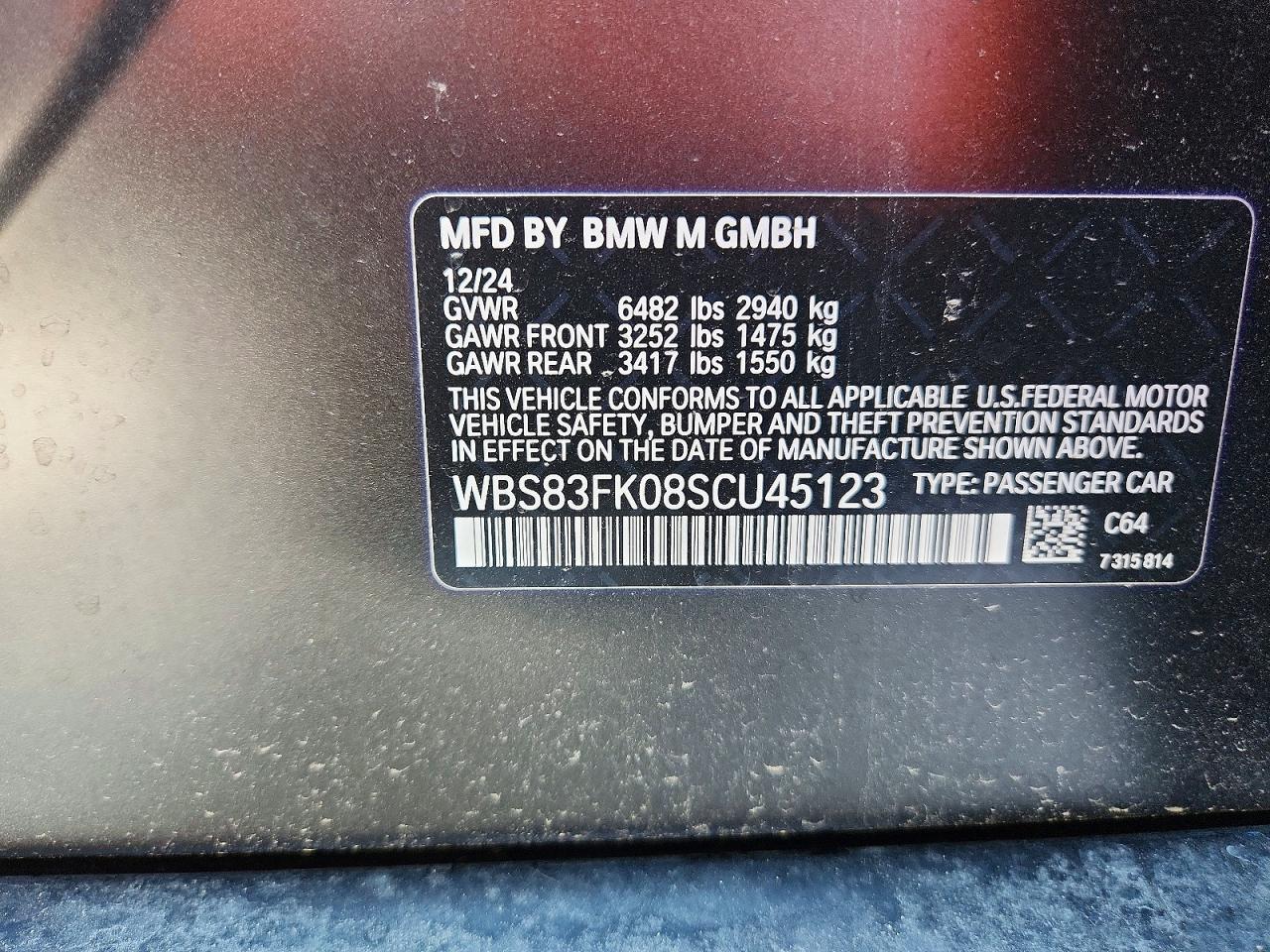 2025 BMW M5 VIN WBS83FK08SCU45123 photo 12