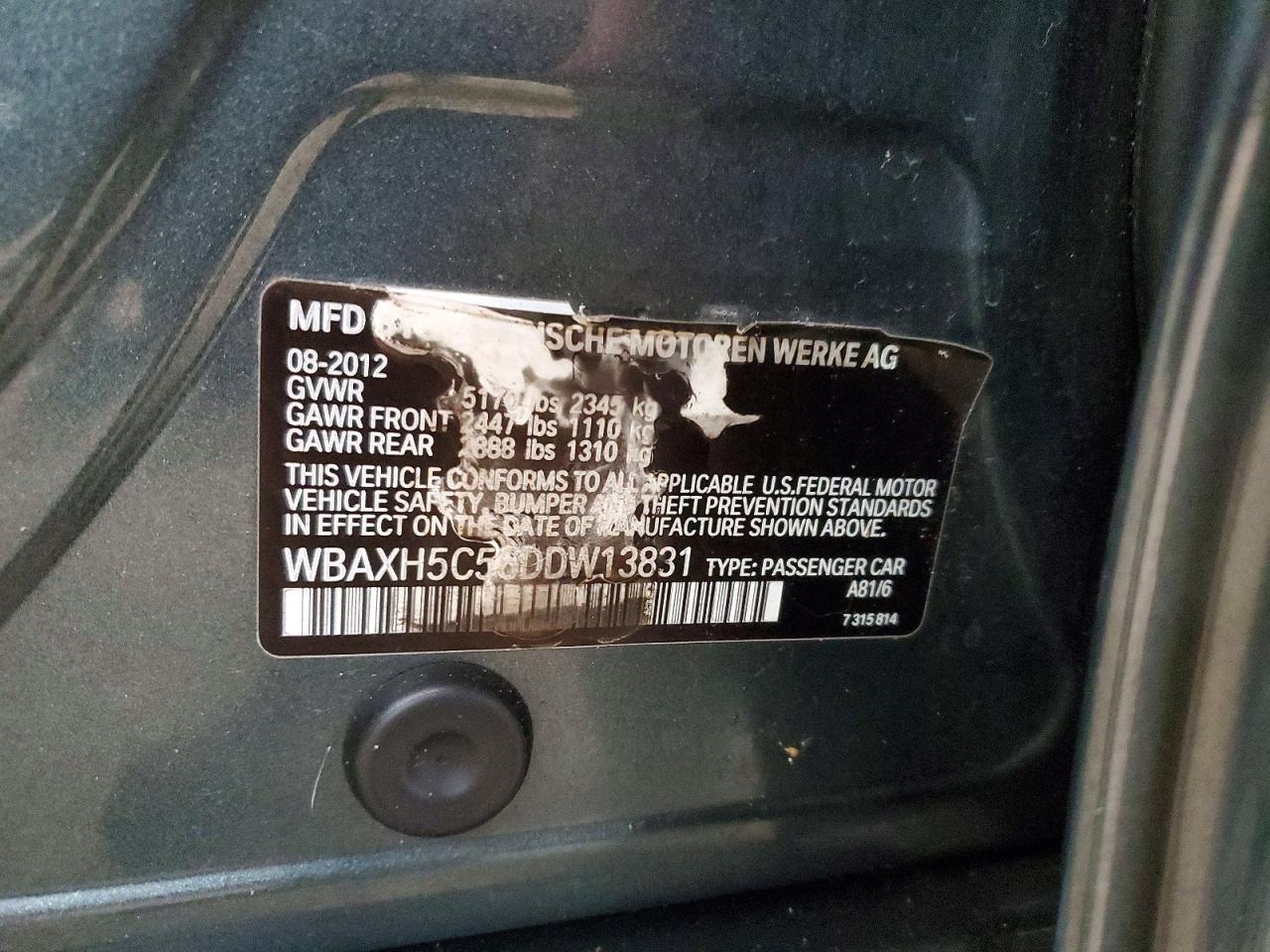 2013 BMW 5 series VIN WBAXH5C56DDW13831 photo 12