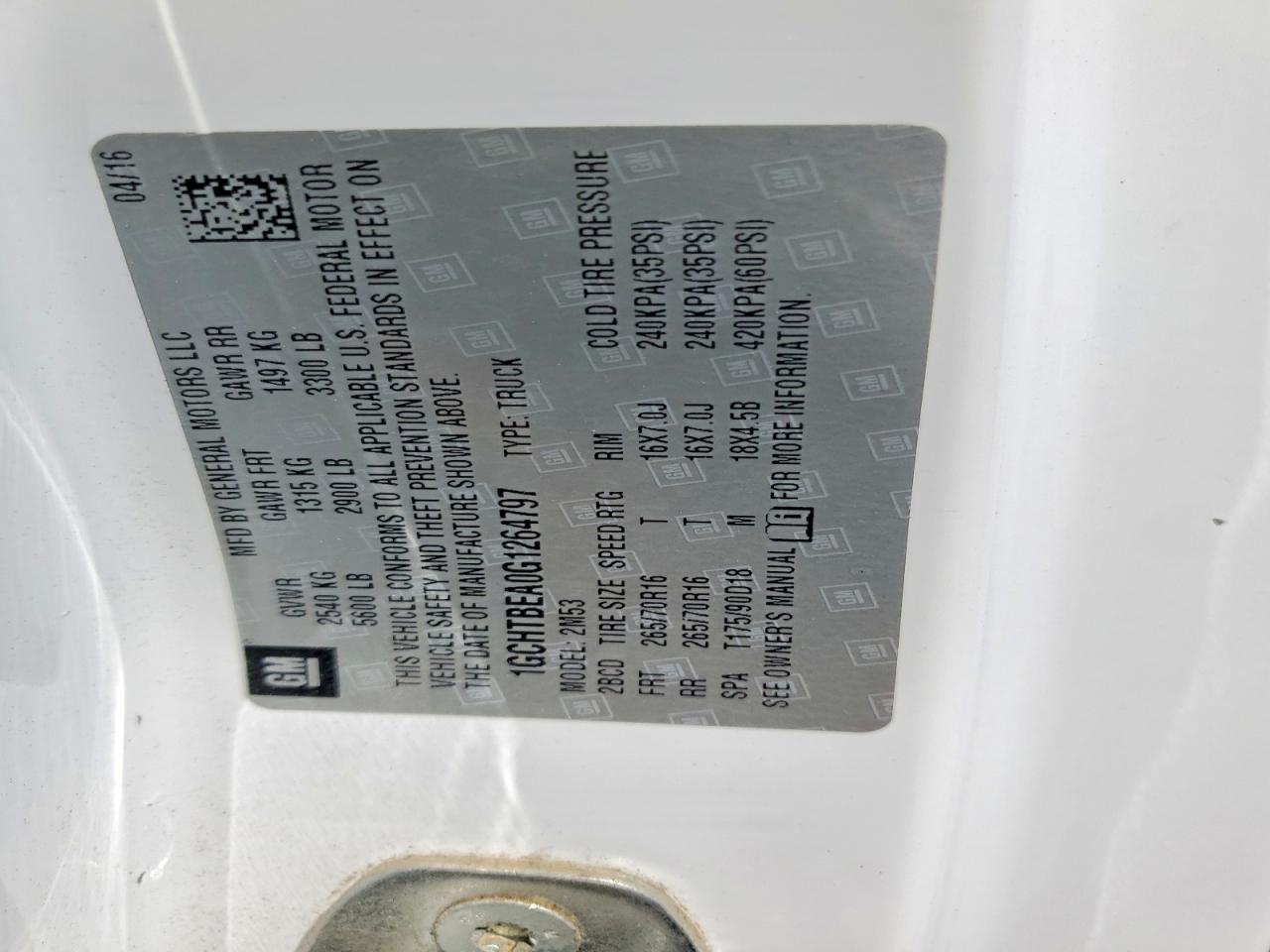 2016 CHEV Colorado VIN 1GCHTBEA0G1264797 photo 12