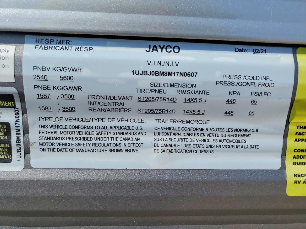 2021 JAYCO All models VIN 1UJBJ0BM8M17N0607 photo 10