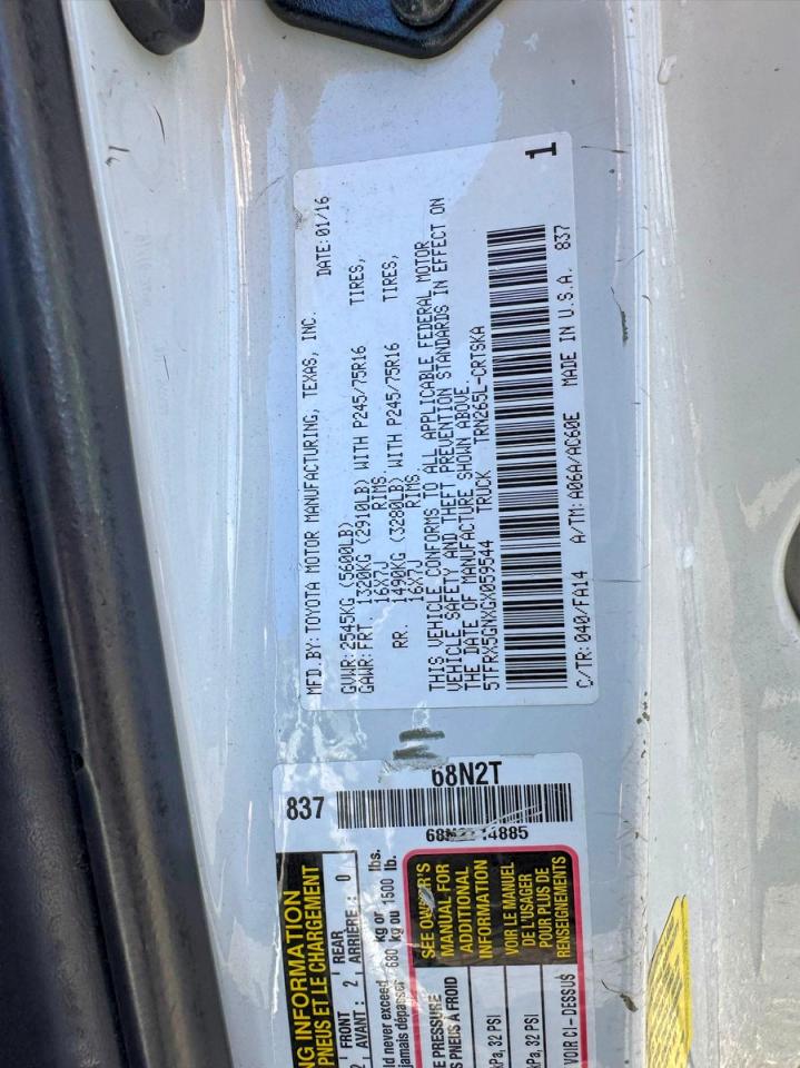 2016 TOYOTA Tacoma VIN 5TFRX5GNXGX059544 photo 10