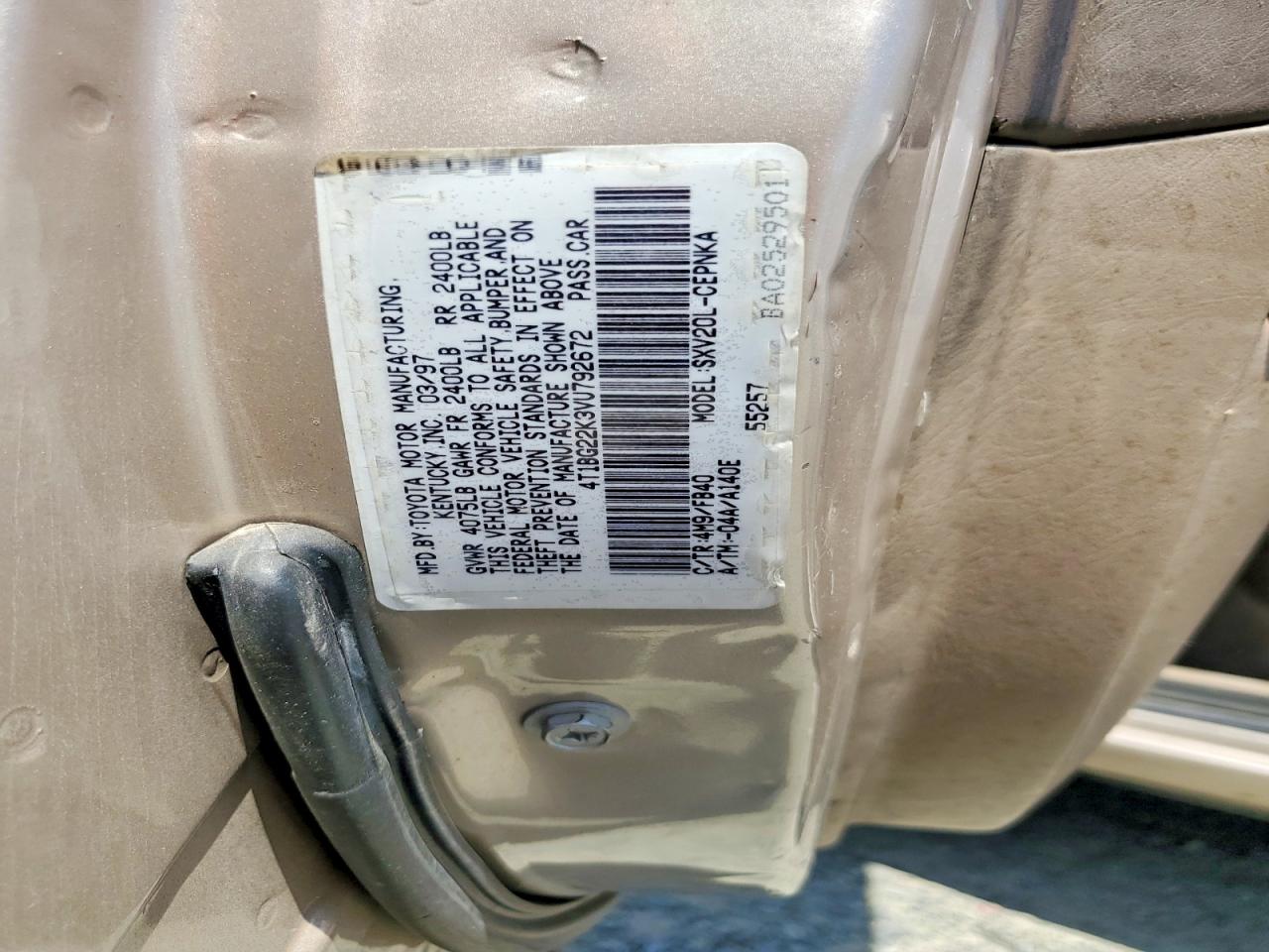 1997 Toyota Camry VIN 4T1BG22K3VU792672 photo 12