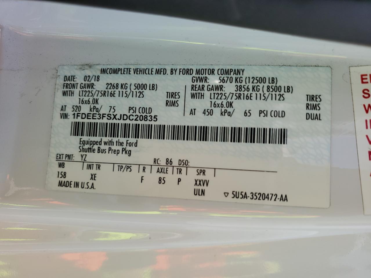 2018 FORD Econoline van VIN 1FDEE3FSXJDC20835 photo 12