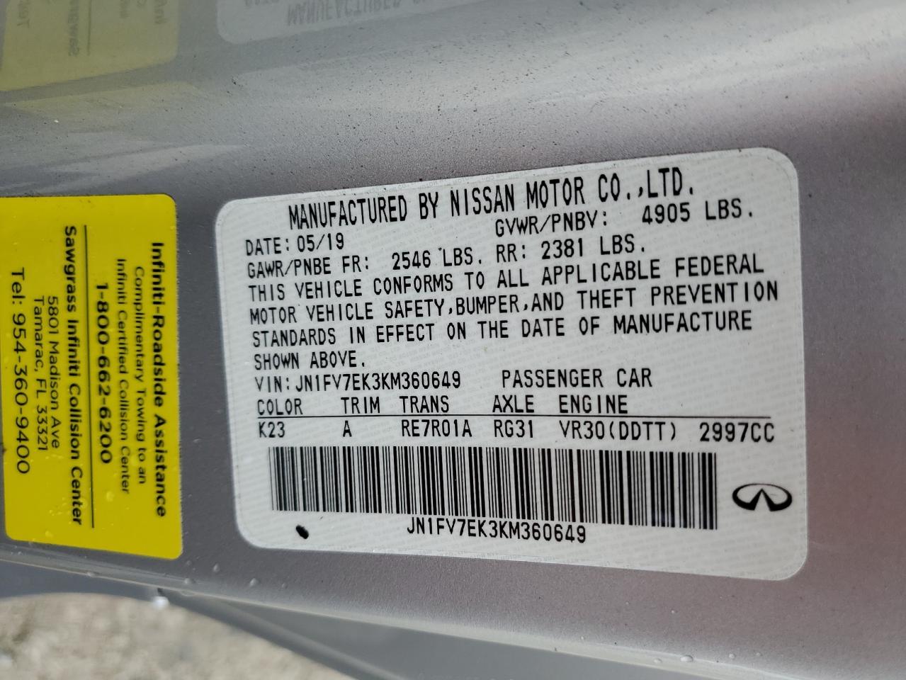 2019 Infiniti Q60 VIN JN1FV7EK3KM360649 photo 12