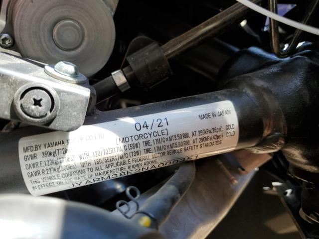 2022 YAMAHA Yzfr7 VIN JYARM38E2NA000351 photo 10