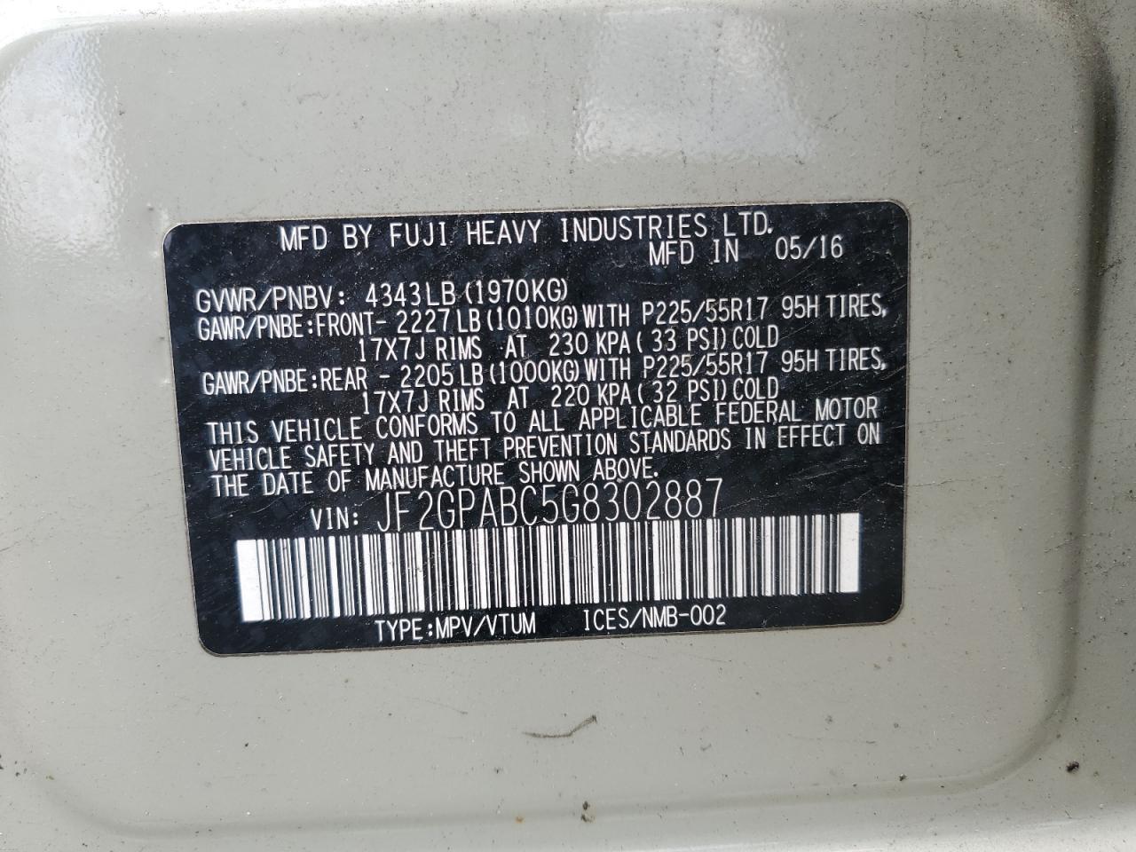 2016 SUBARU Crosstrek VIN JF2GPABC5G8302887 photo 12