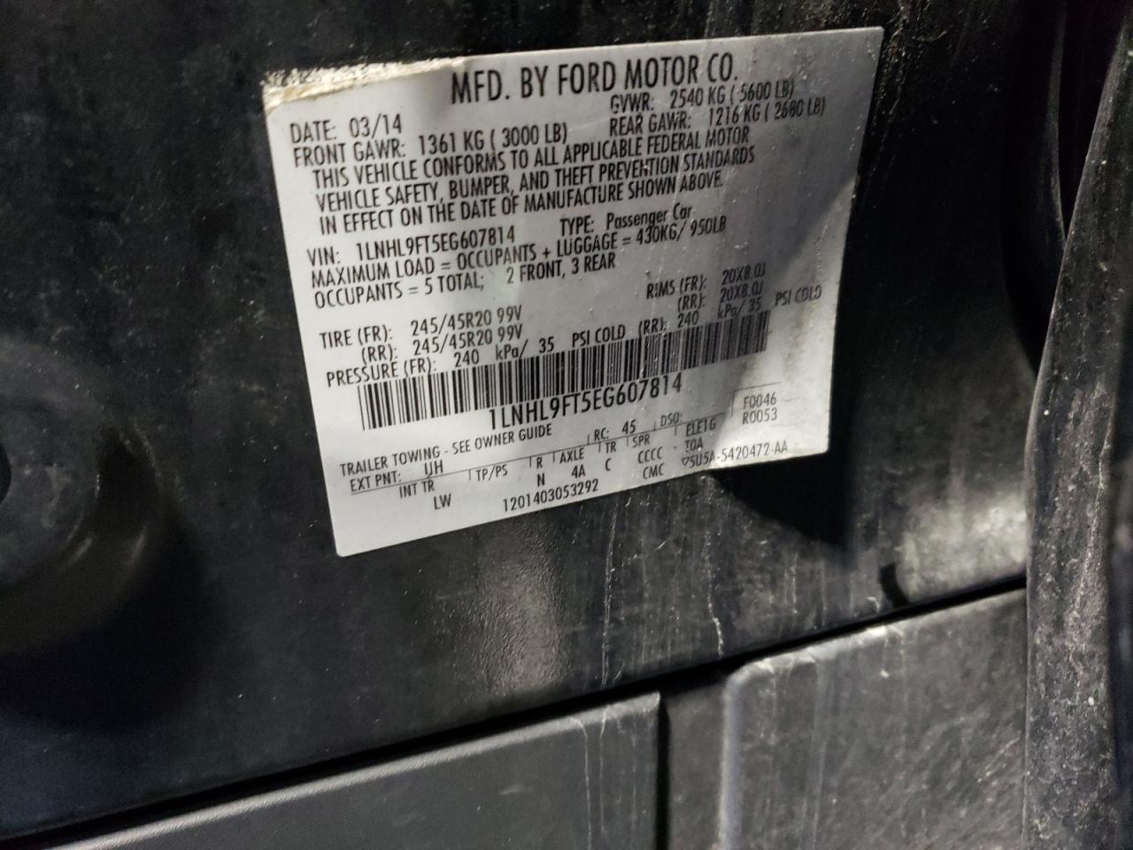 2014 LINCOLN Mks VIN 1LNHL9FT5EG607814 photo 12