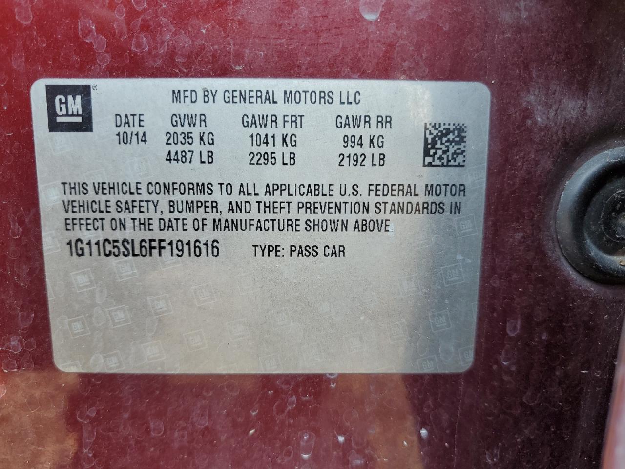 2015 Chevrolet Malibu VIN 1G11C5SL6FF191616 photo 12