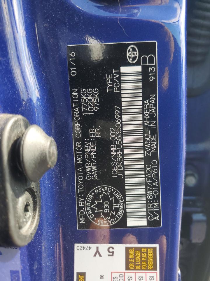 2016 TOYOTA Prius VIN JTDKBRFU5G3506997 photo 12
