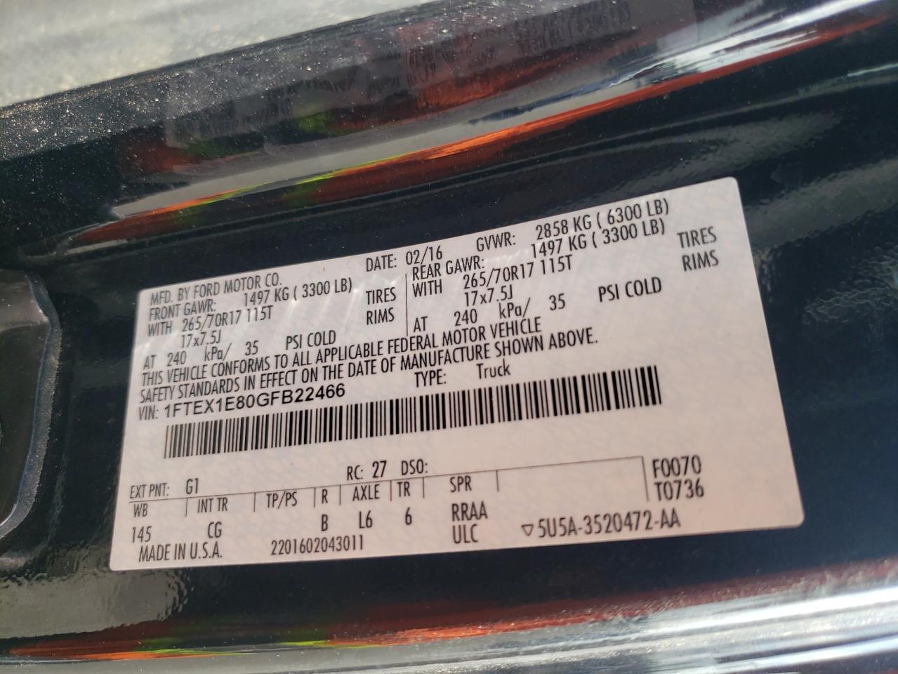 2016 Ford F-150 VIN 1FTEX1E80GFB22466 photo 12