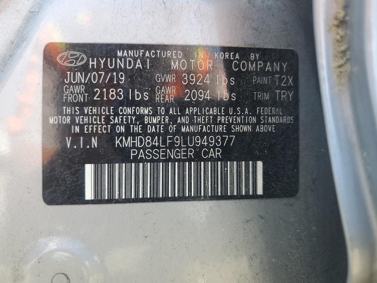 2020 HYUNDAI Elantra VIN KMHD84LF9LU949377 photo 12