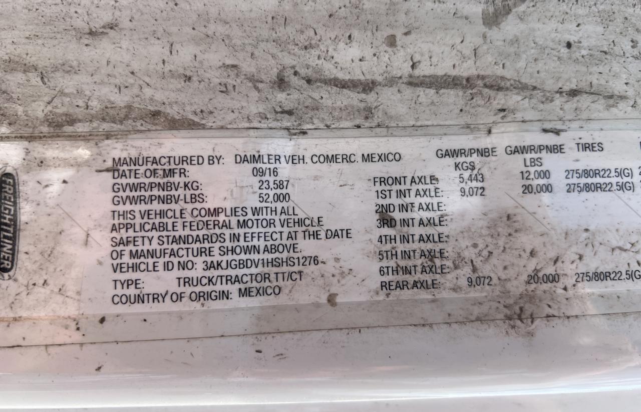 2017 FREIGHTLINER CASCADIA 113 VIN 3AKJGBDV1HSHS1276 photo 9