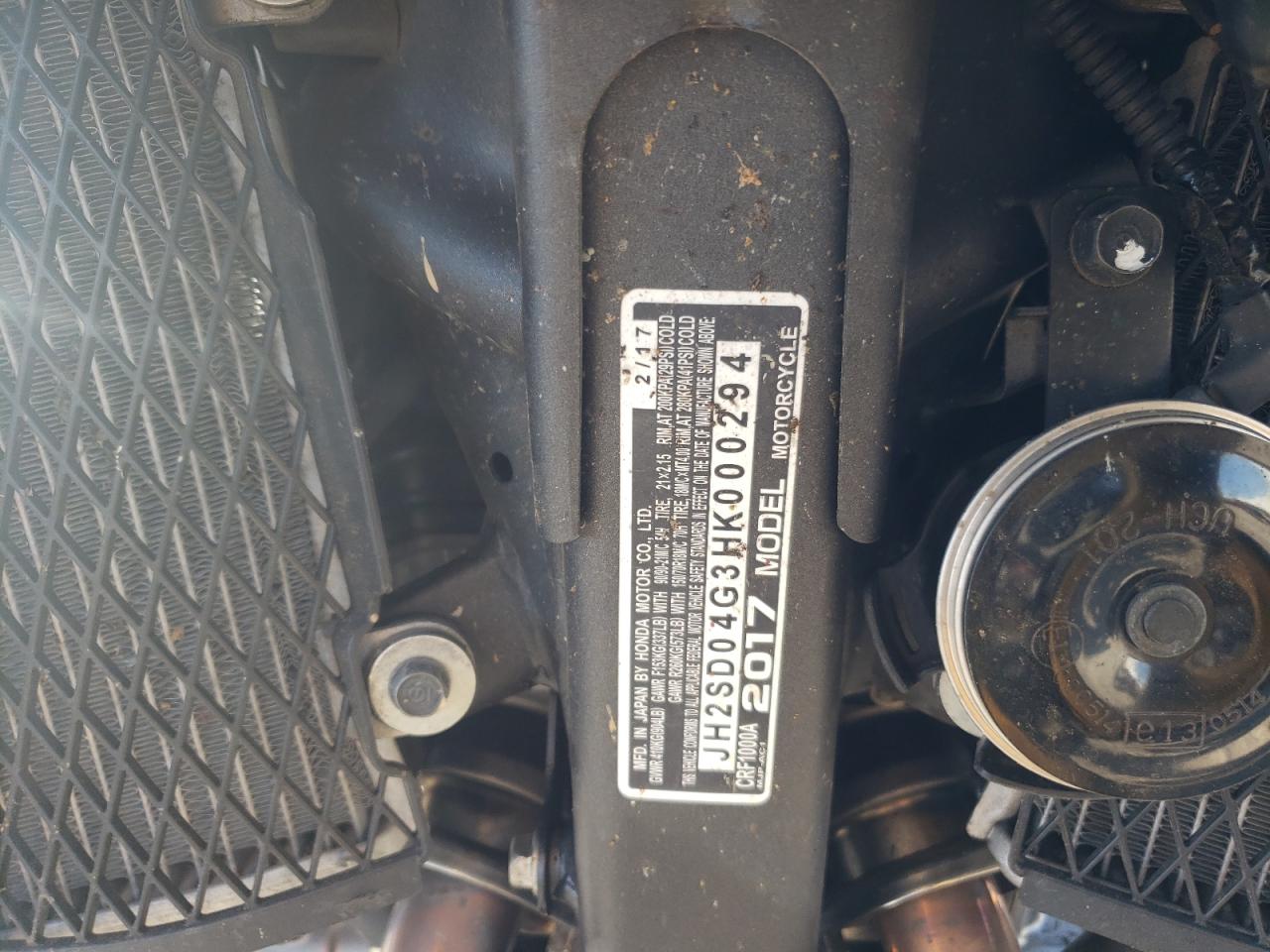 2017 HONDA Crf cycle VIN JH2SD04G3HK000294 photo 9