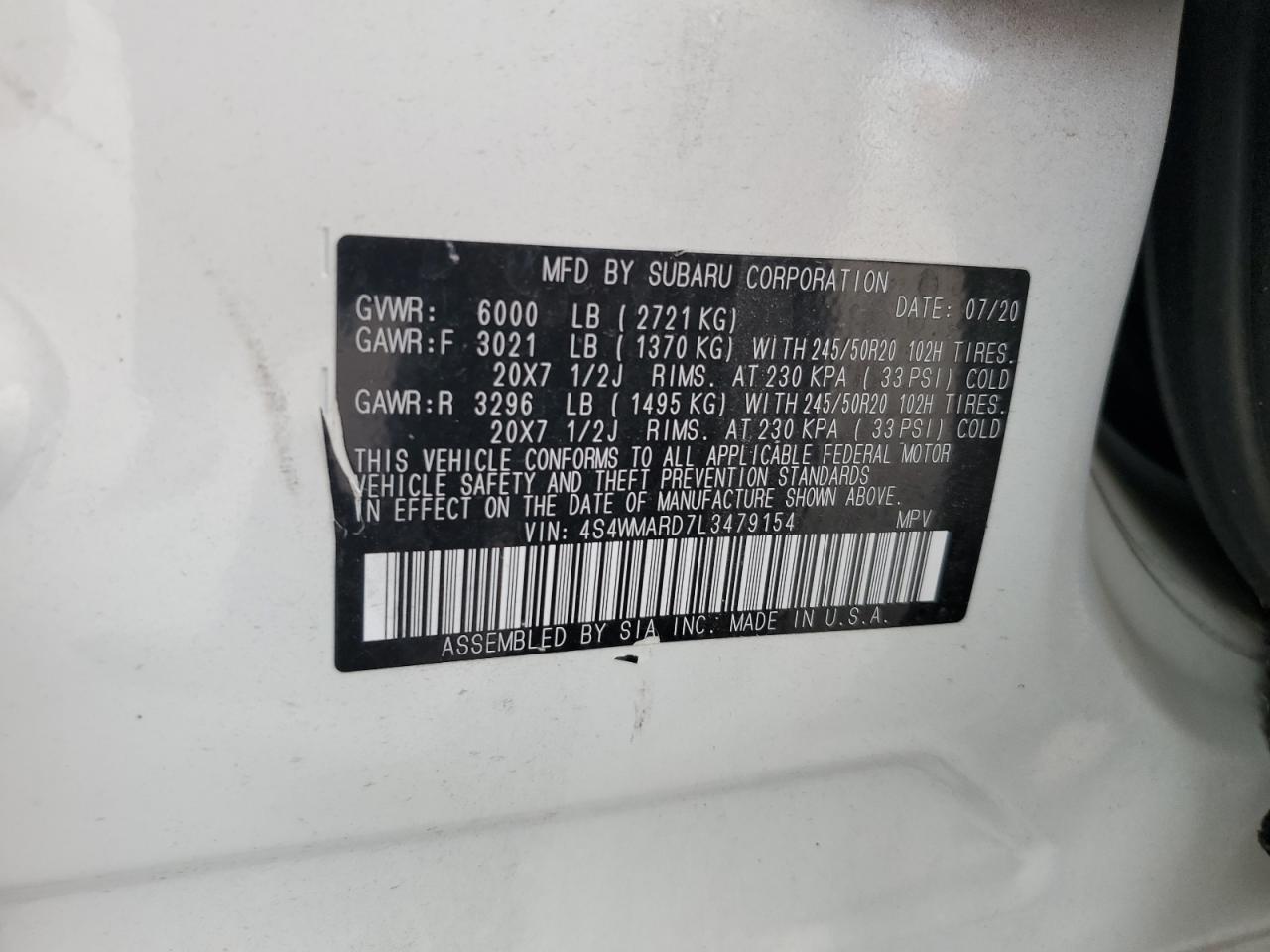 2020 Subaru Ascent VIN 4S4WMARD7L3479154 photo 12