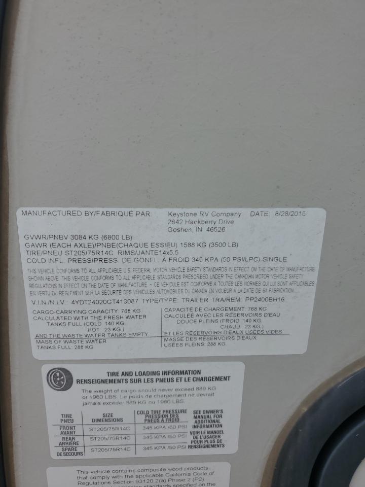 2016 KEYSTONE PASSPORT U VIN 4YDT24020GT413087 photo 10