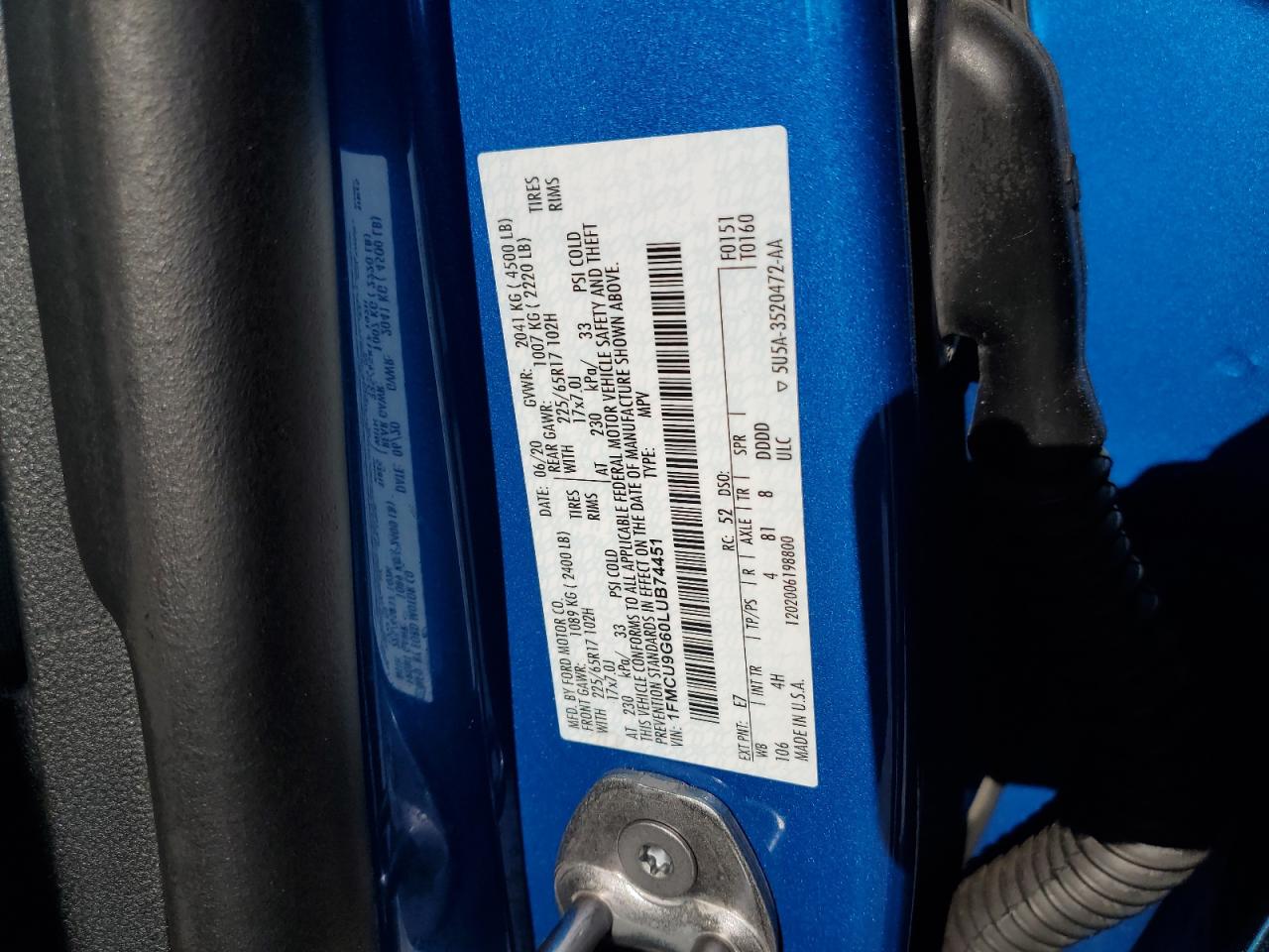 2020 FORD Escape VIN 1FMCU9G60LUB74451 photo 12