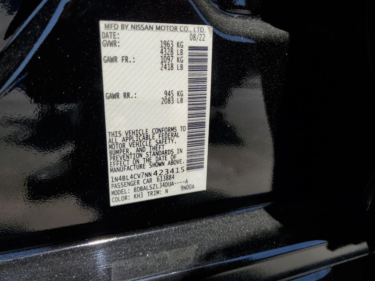 2022 NISSAN Altima VIN 1N4BL4CV7NN423415 photo 12
