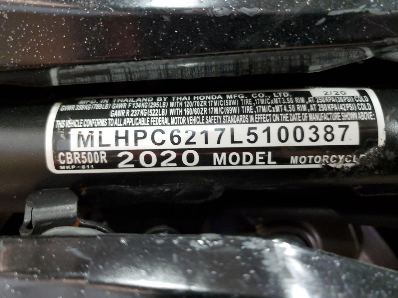 2020 HONDA Cbr cycle VIN MLHPC6217L5100387 photo 9