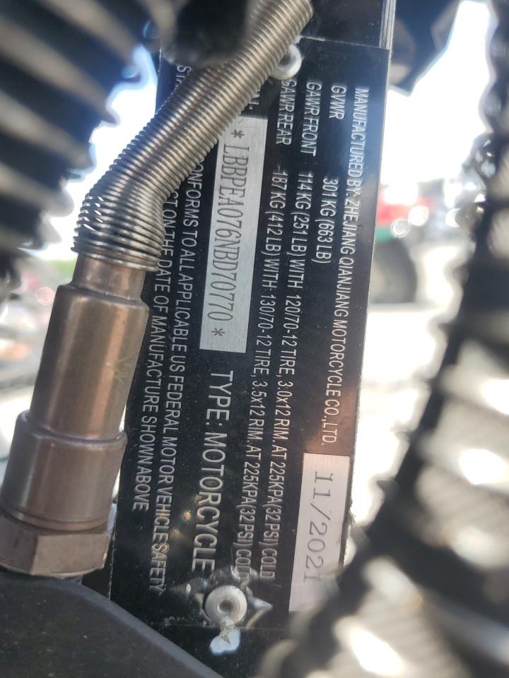 2022 OTHER MOTORCYCLE VIN LBBPEA076NBD70770 photo 9