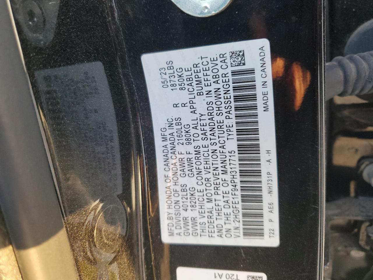 2023 HONDA Civic VIN 2HGFE1F94PH317715 photo 12