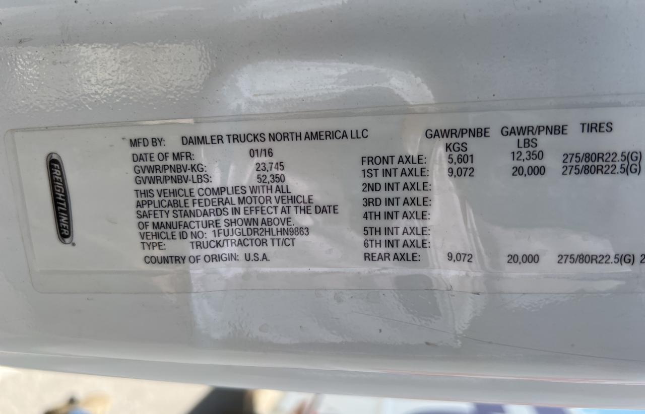 2017 FREIGHTLINER CASCADIA 125 VIN 1FUJGLDR2HLHN9863 photo 9