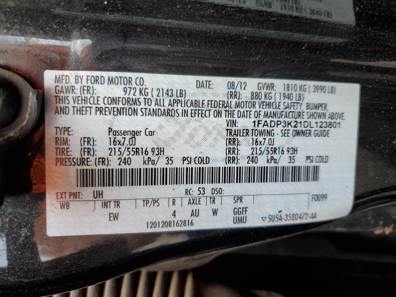 2013 Ford Focus VIN 1FADP3K21DL123801 photo 12