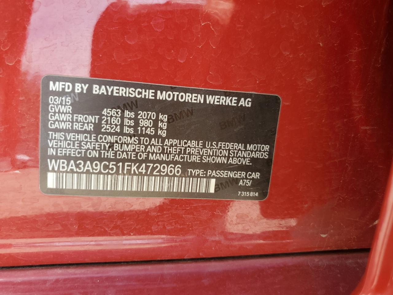 2015 BMW 3 series VIN WBA3A9C51FK472966 photo 12